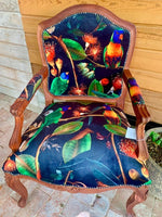 Beaks and Blooms Velvet and Mahogany Armchair