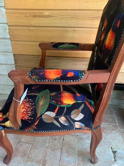 Beaks and Blooms Velvet and Mahogany Armchair