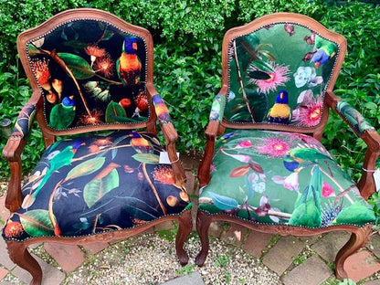 Birds and Gums Velvet and Mahogany Armchair