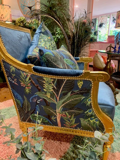 Peacock Linen and Velvet Armchair
