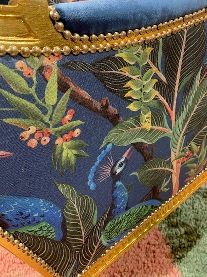 Peacock Linen and Velvet Armchair
