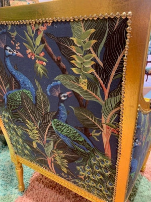 Peacock Linen and Velvet Armchair