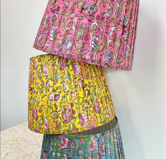 Pleated block print lampshade Yellow multi