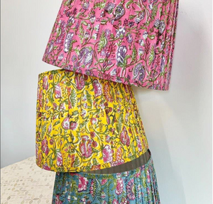 Pleated block print lampshade Yellow multi